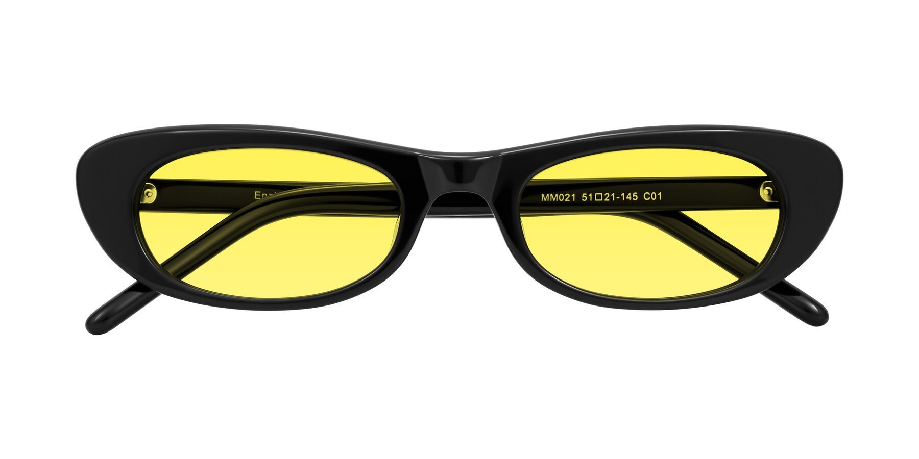Folded Front of Enzio in Black with Medium Yellow Tinted Lenses