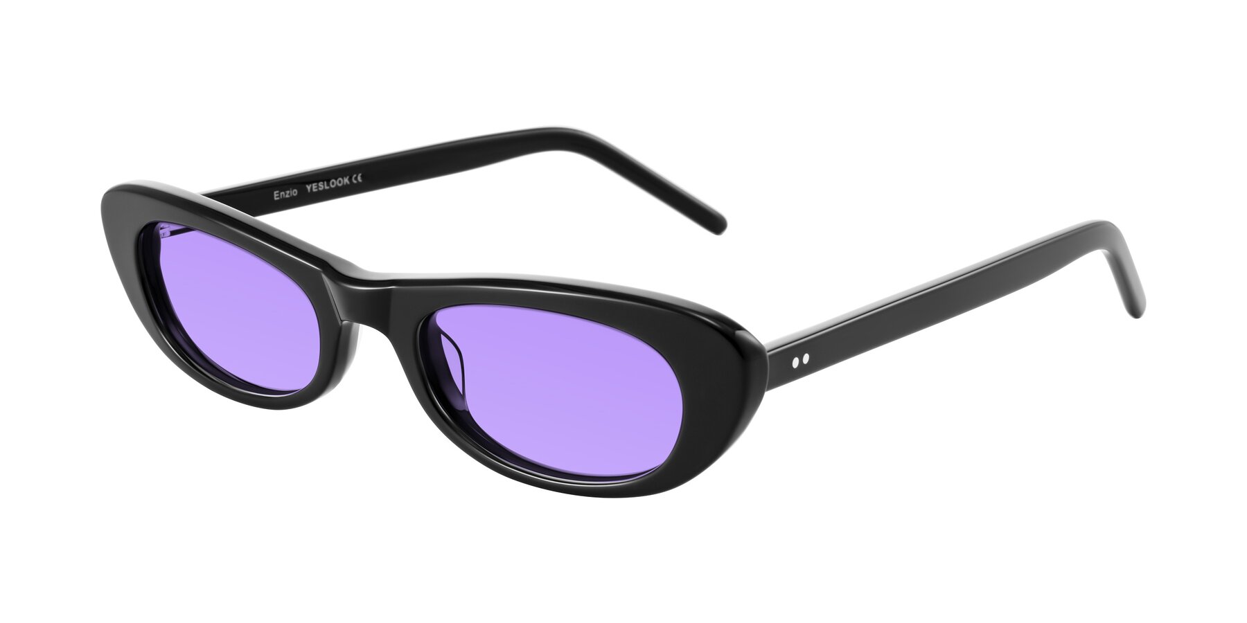 Angle of Enzio in Black with Medium Purple Tinted Lenses