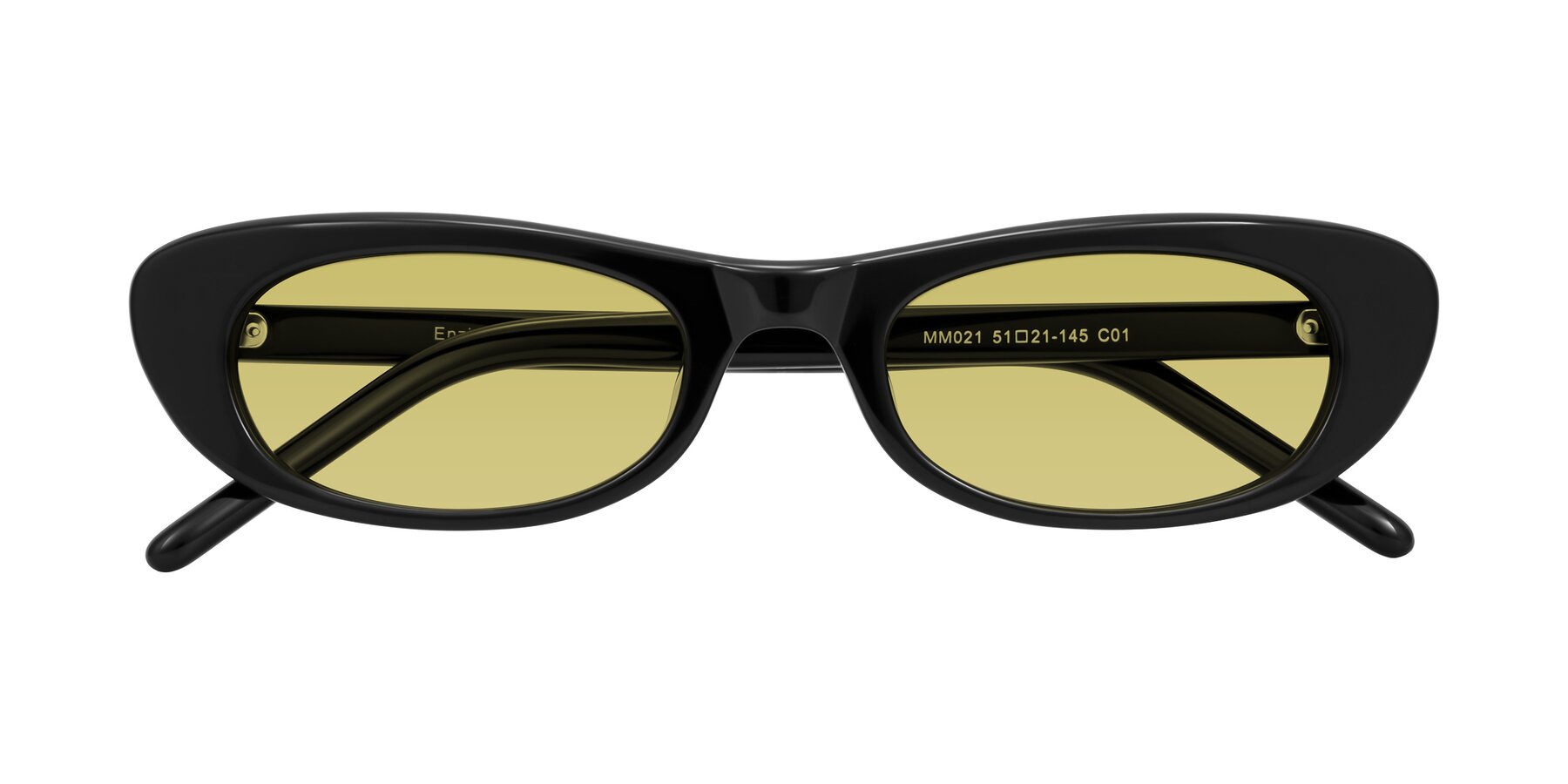 Folded Front of Enzio in Black with Medium Champagne Tinted Lenses