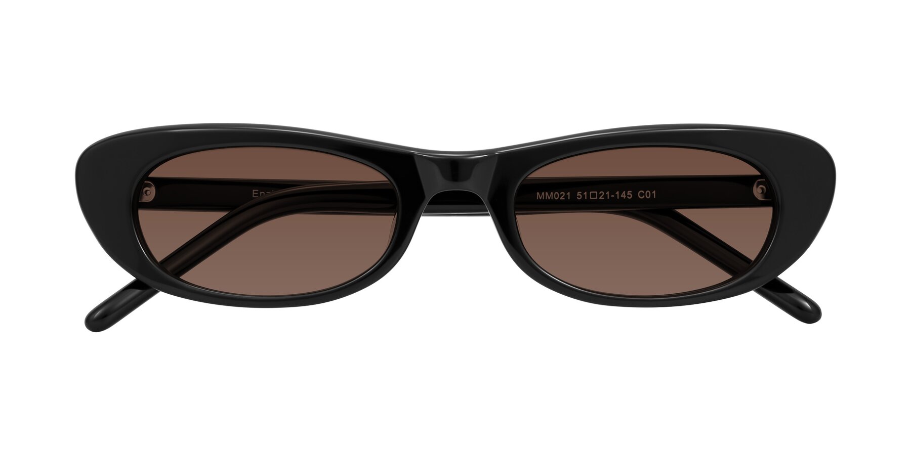 Folded Front of Enzio in Black with Brown Tinted Lenses