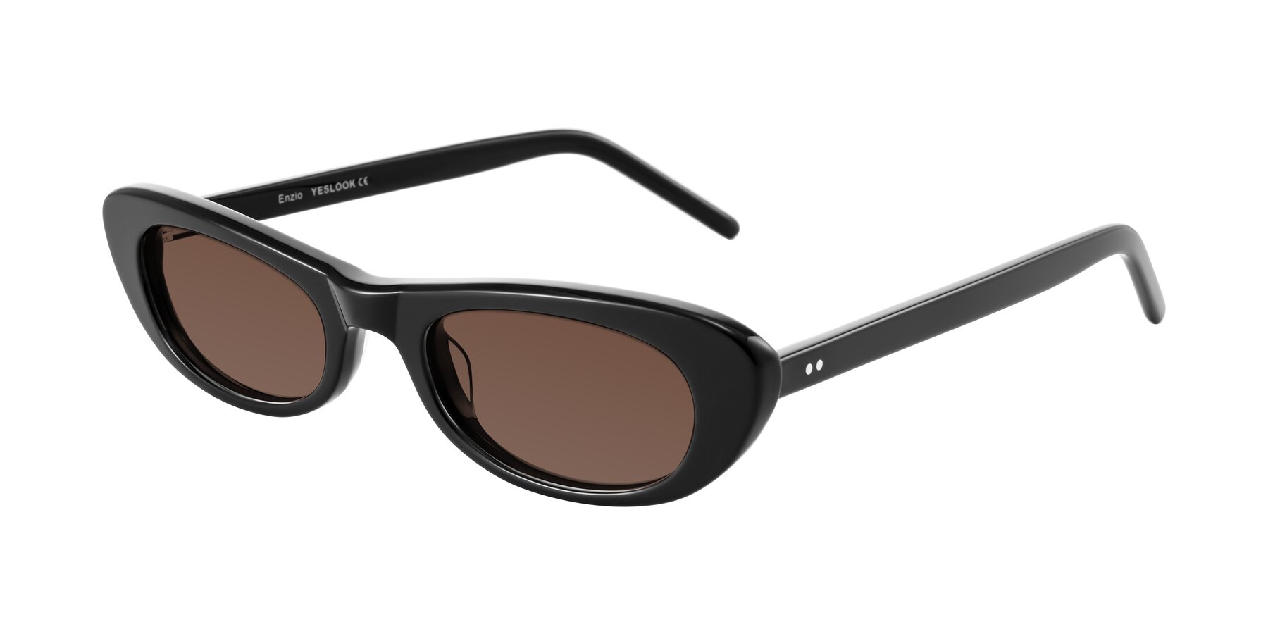 Angle of Enzio in Black with Brown Tinted Lenses