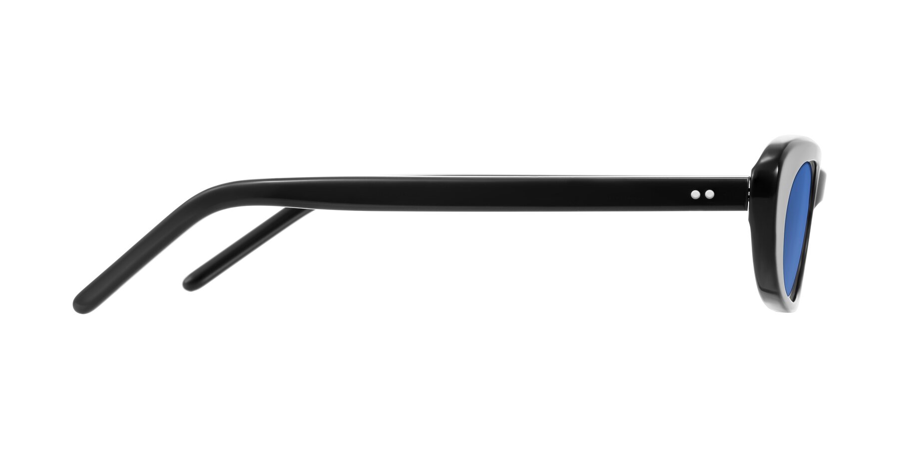 Side of Enzio in Black with Blue Tinted Lenses