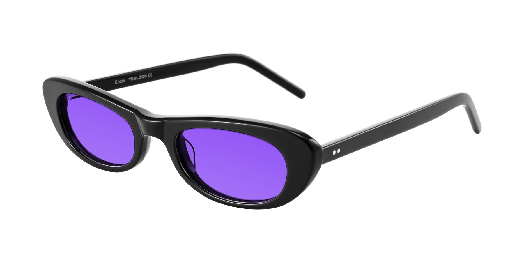 Angle of Enzio in Black with Purple Tinted Lenses
