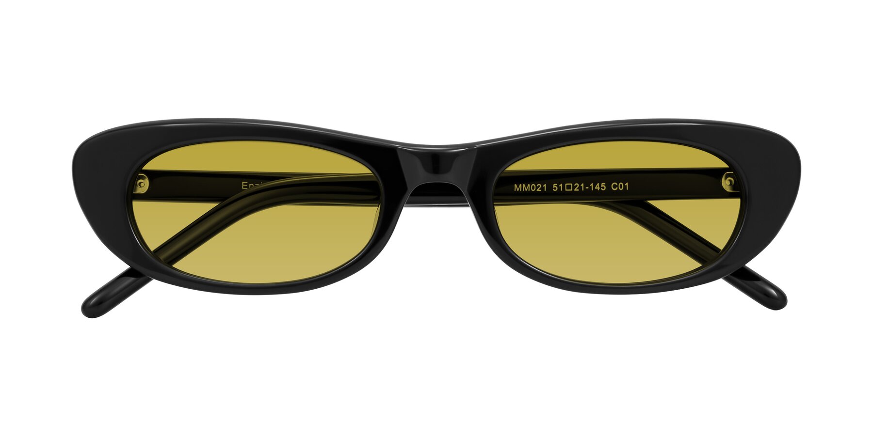 Folded Front of Enzio in Black with Champagne Tinted Lenses