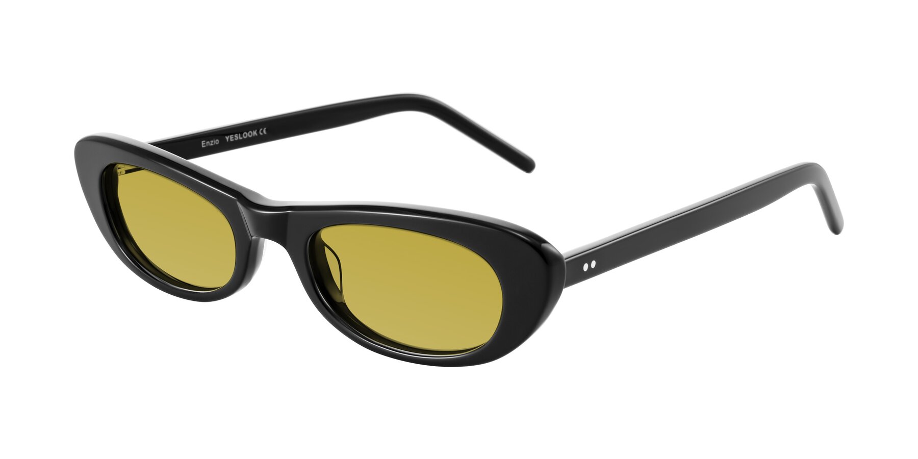 Angle of Enzio in Black with Champagne Tinted Lenses