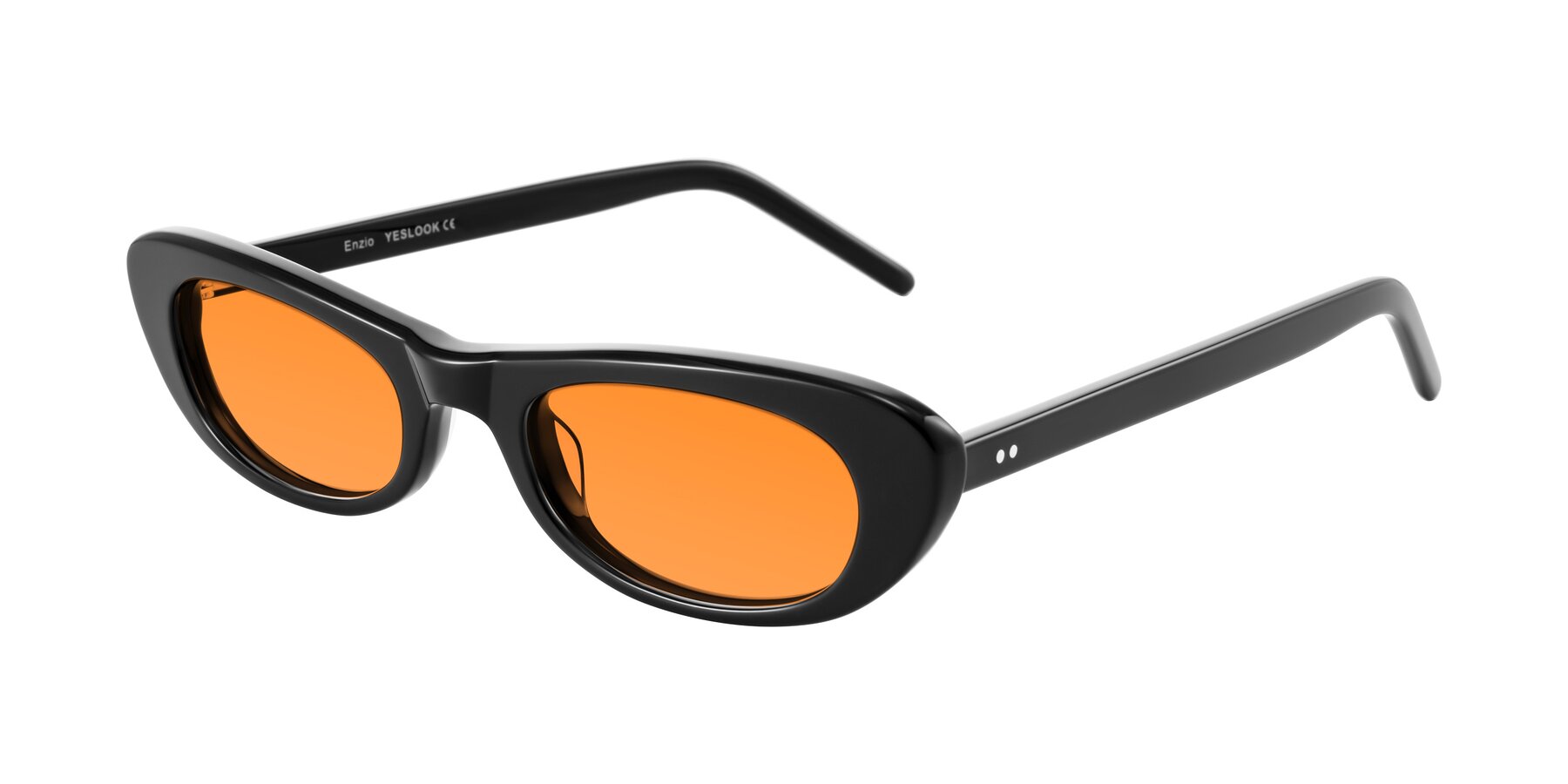 Angle of Enzio in Black with Orange Tinted Lenses