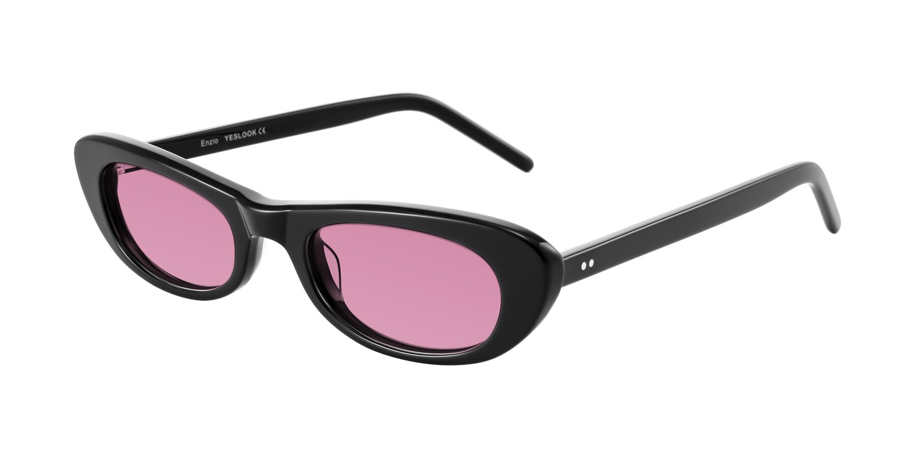 Angle of Enzio in Black with Medium Wine Tinted Lenses