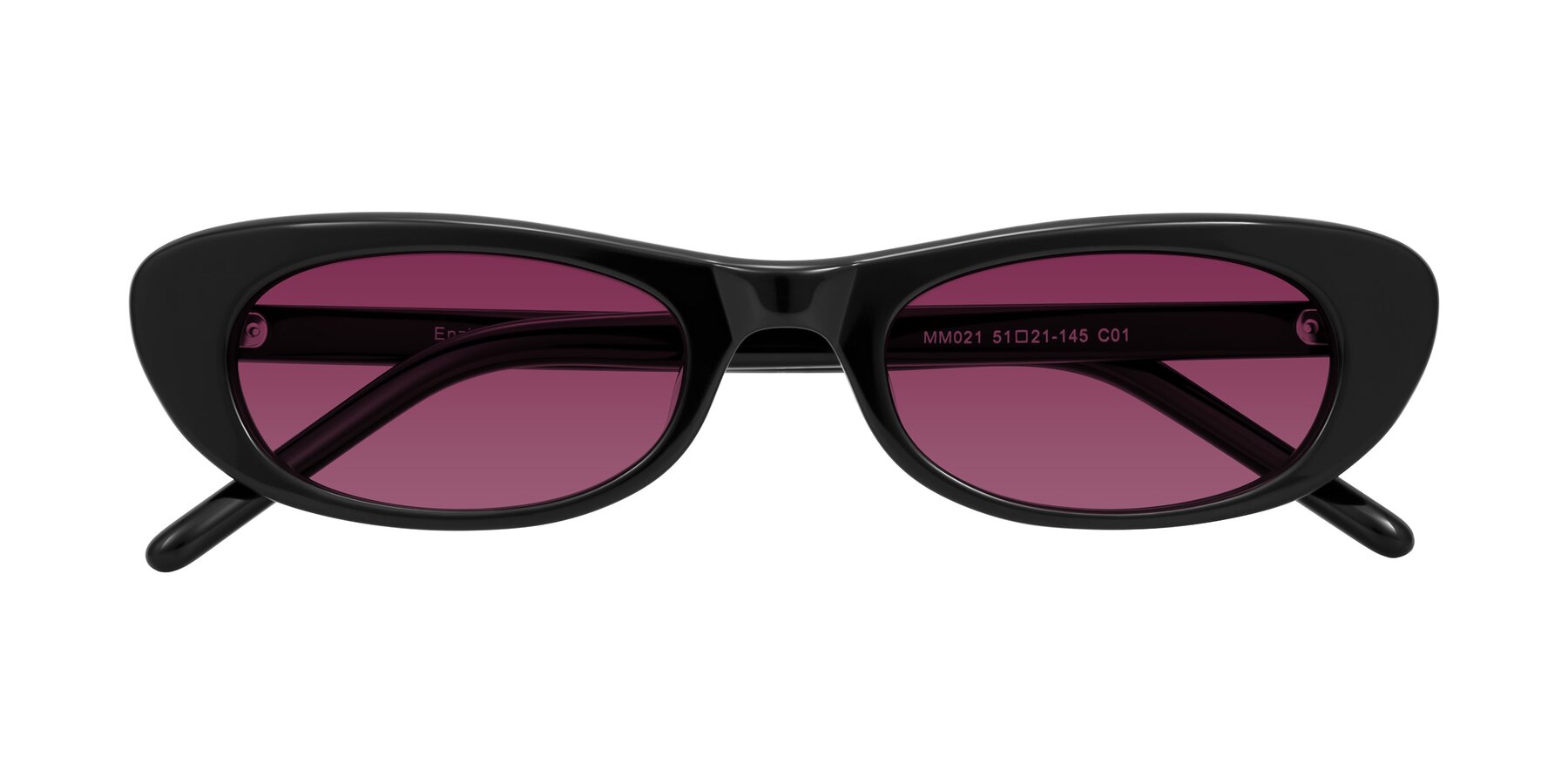Folded Front of Enzio in Black with Wine Tinted Lenses