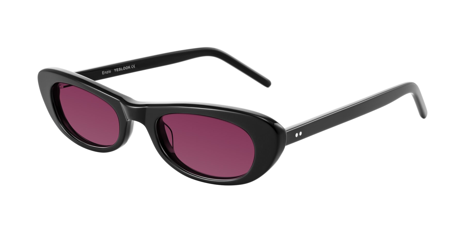 Angle of Enzio in Black with Wine Tinted Lenses