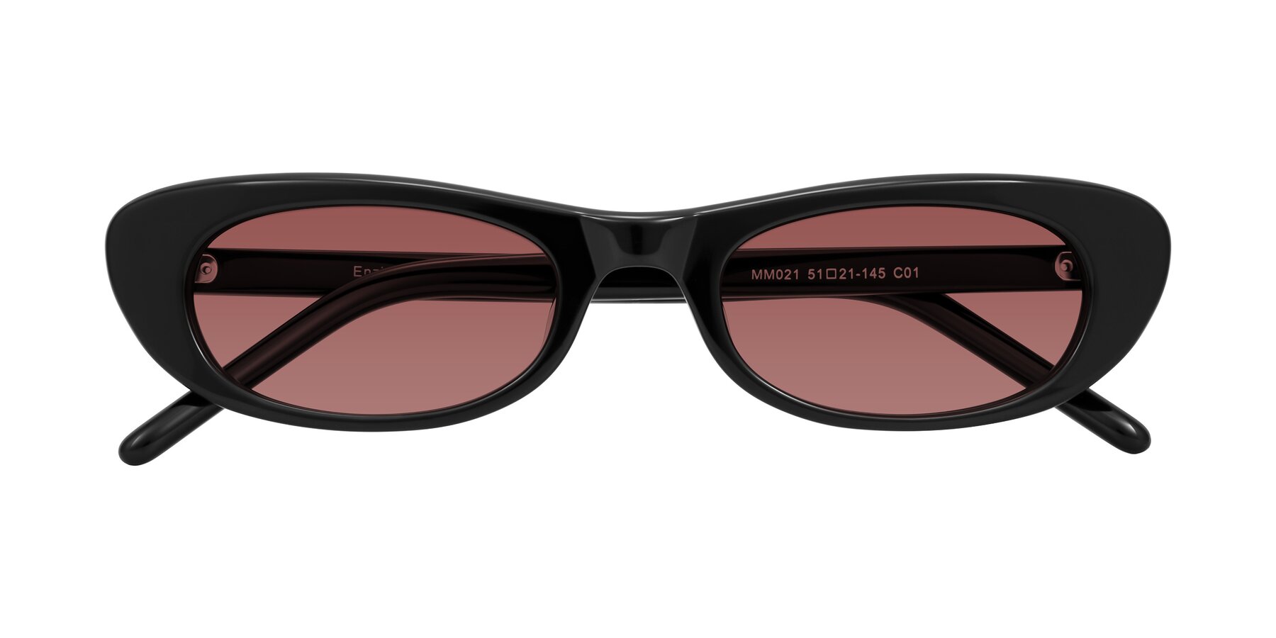 Folded Front of Enzio in Black with Garnet Tinted Lenses