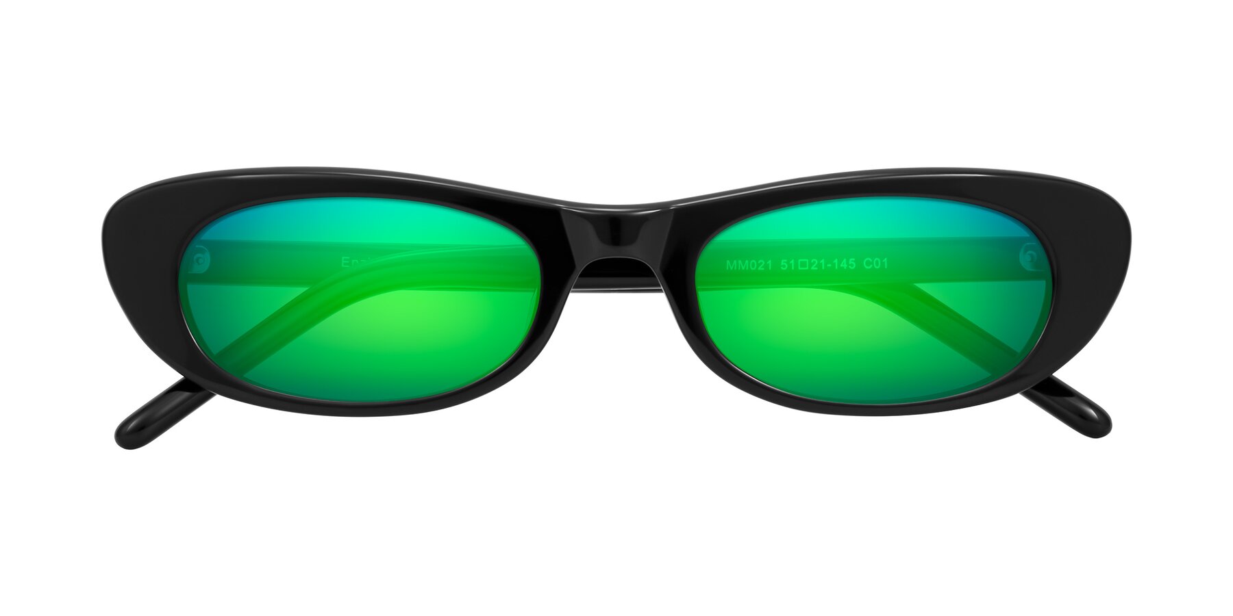 Folded Front of Enzio in Black with Green Mirrored Lenses