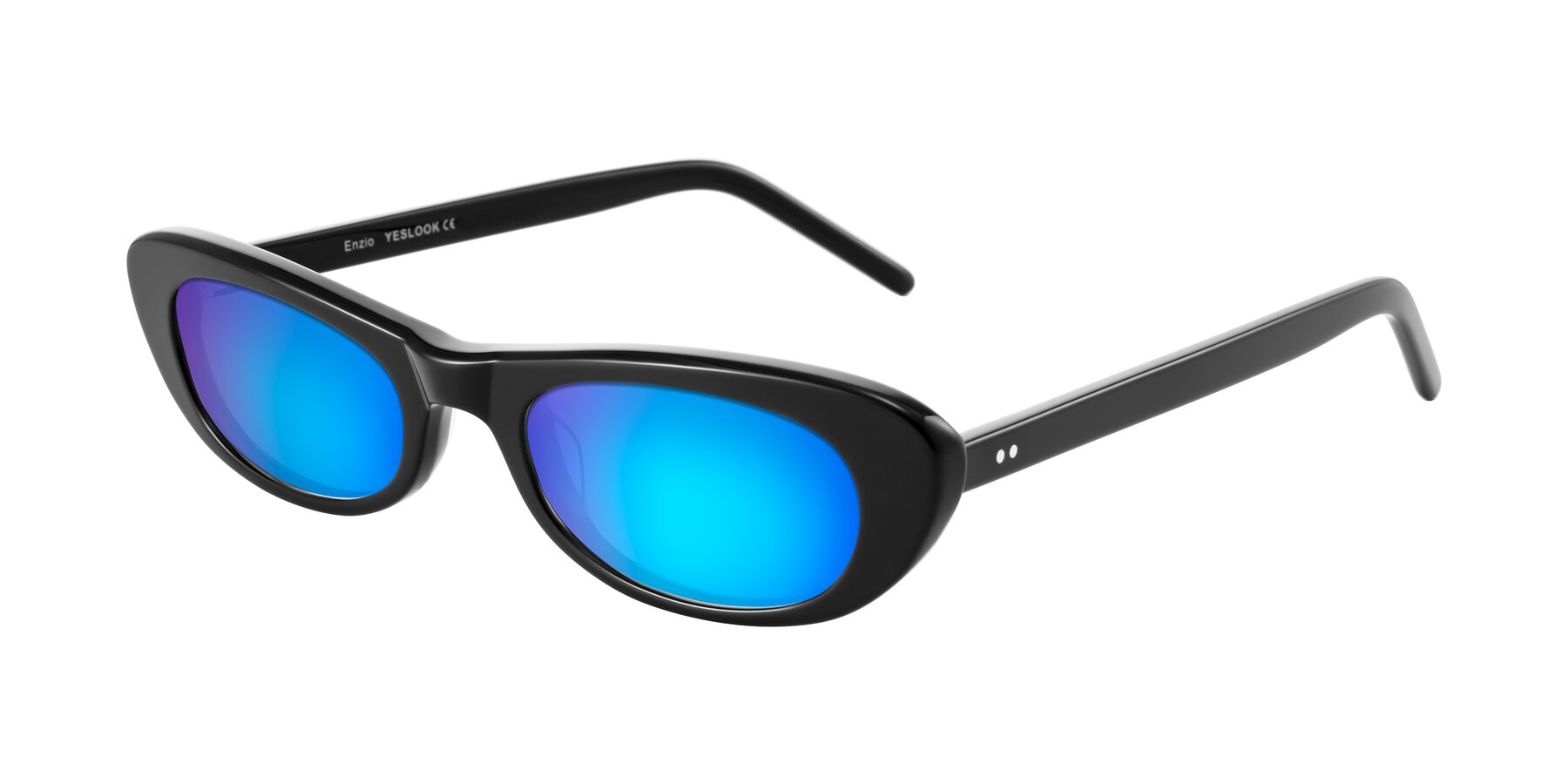 Angle of Enzio in Black with Blue Mirrored Lenses