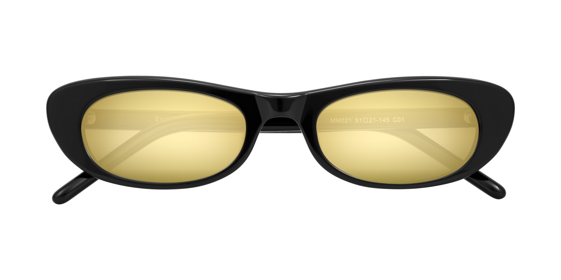 Folded Front of Enzio in Black with Gold Mirrored Lenses