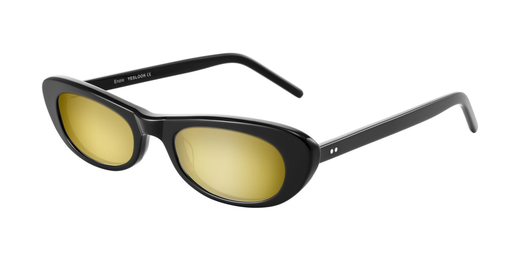 Angle of Enzio in Black with Gold Mirrored Lenses