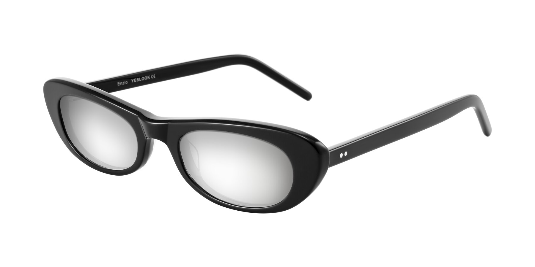 Angle of Enzio in Black with Silver Mirrored Lenses