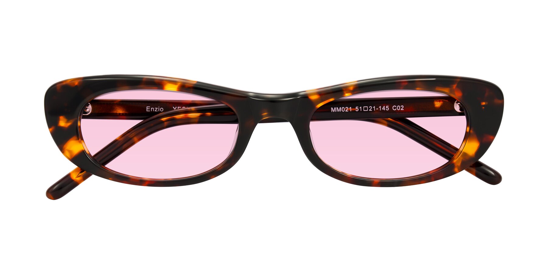 Folded Front of Enzio in Tortoise with Light Pink Tinted Lenses