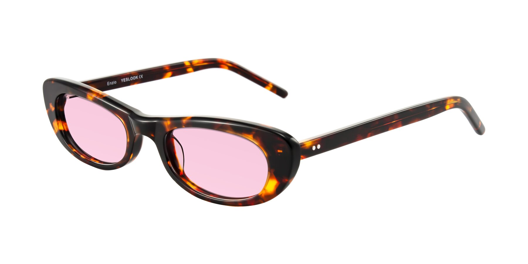 Angle of Enzio in Tortoise with Light Pink Tinted Lenses