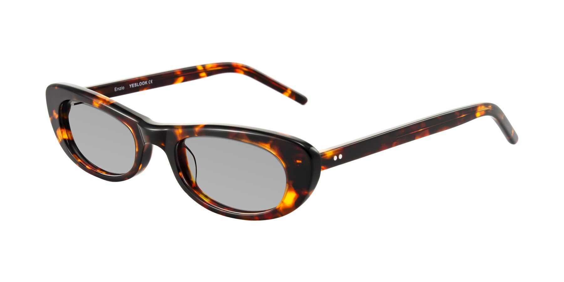 Angle of Enzio in Tortoise with Light Gray Tinted Lenses