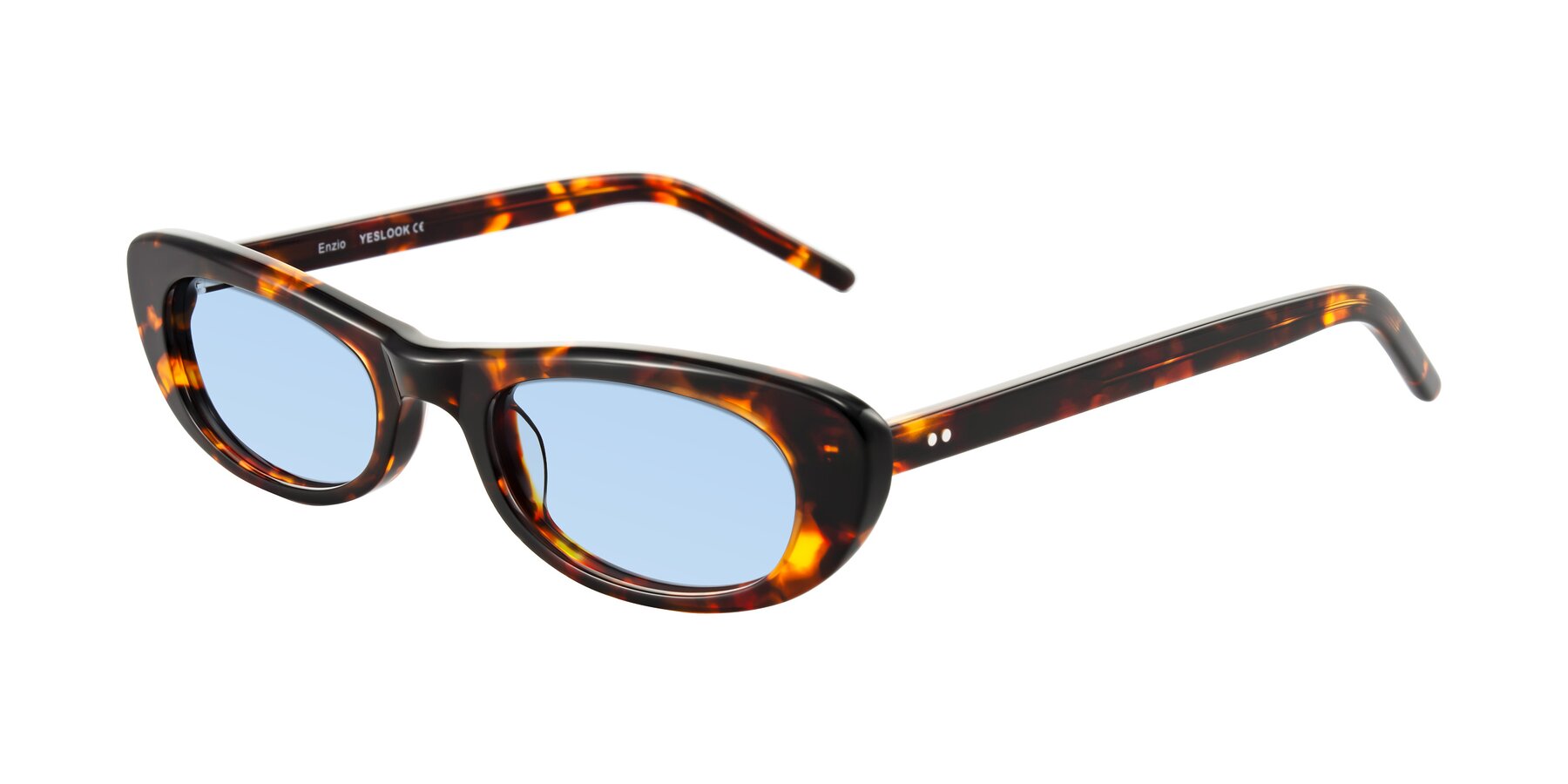 Angle of Enzio in Tortoise with Light Blue Tinted Lenses