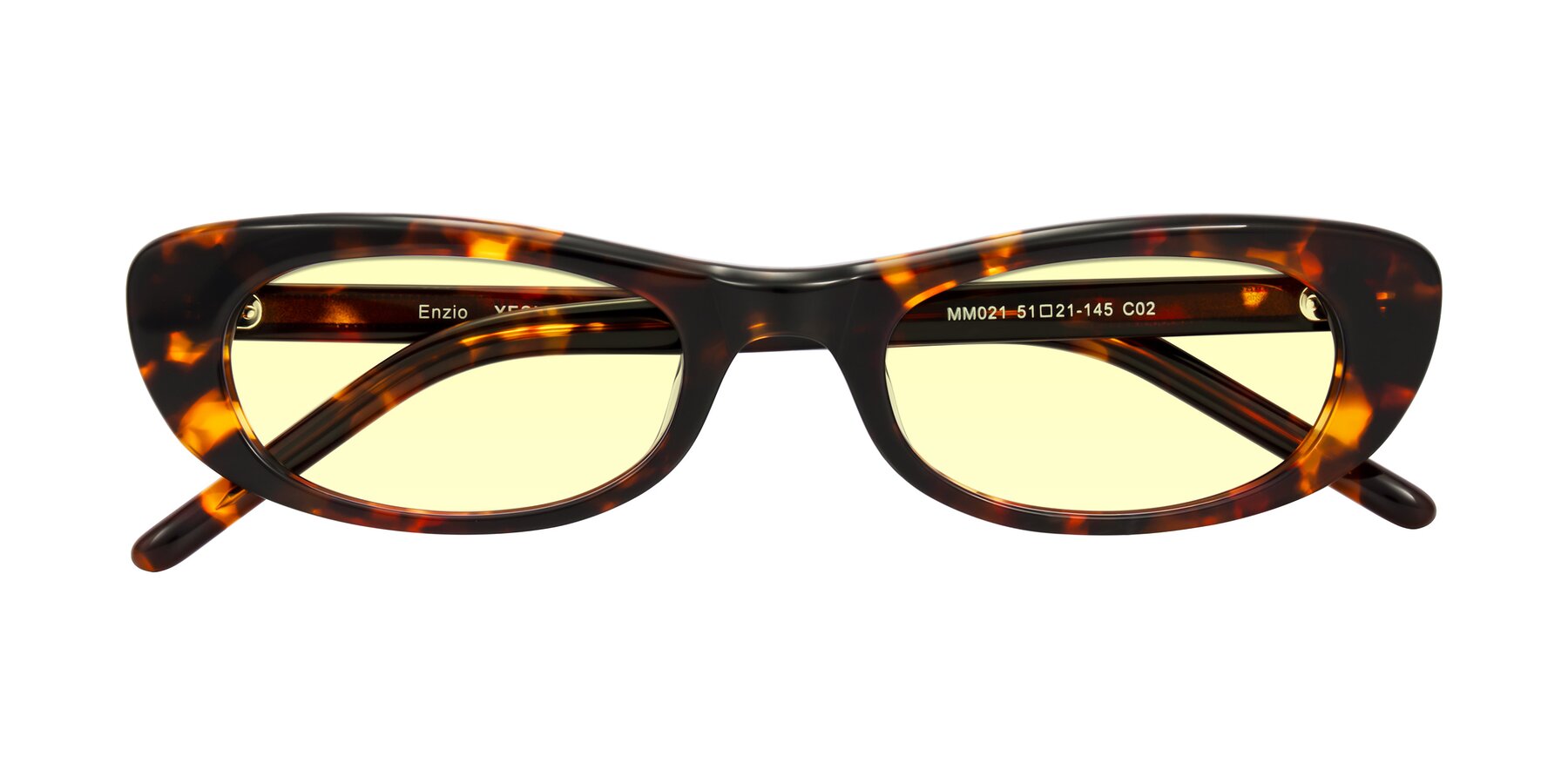 Folded Front of Enzio in Tortoise with Light Yellow Tinted Lenses
