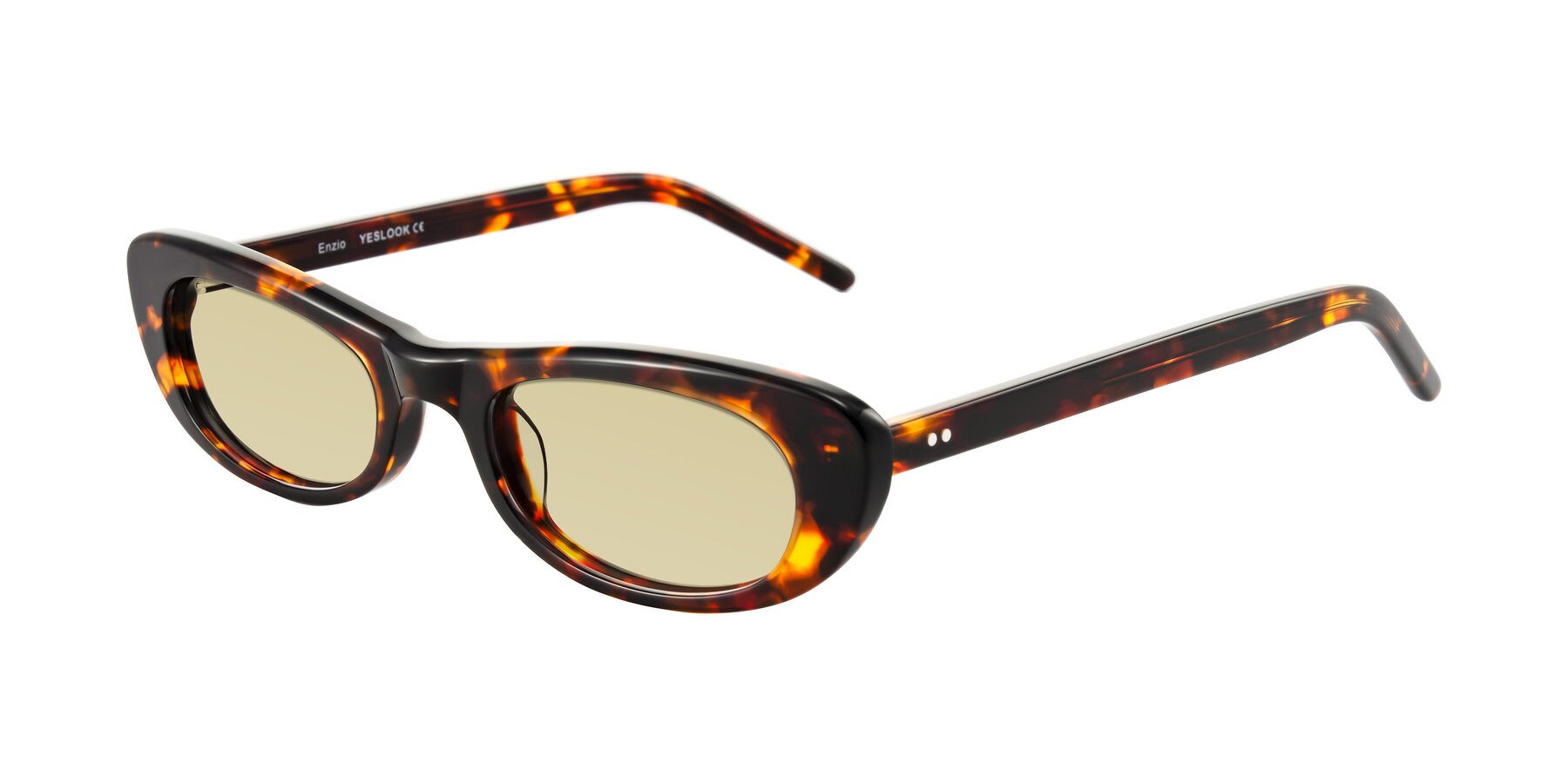 Angle of Enzio in Tortoise with Light Champagne Tinted Lenses