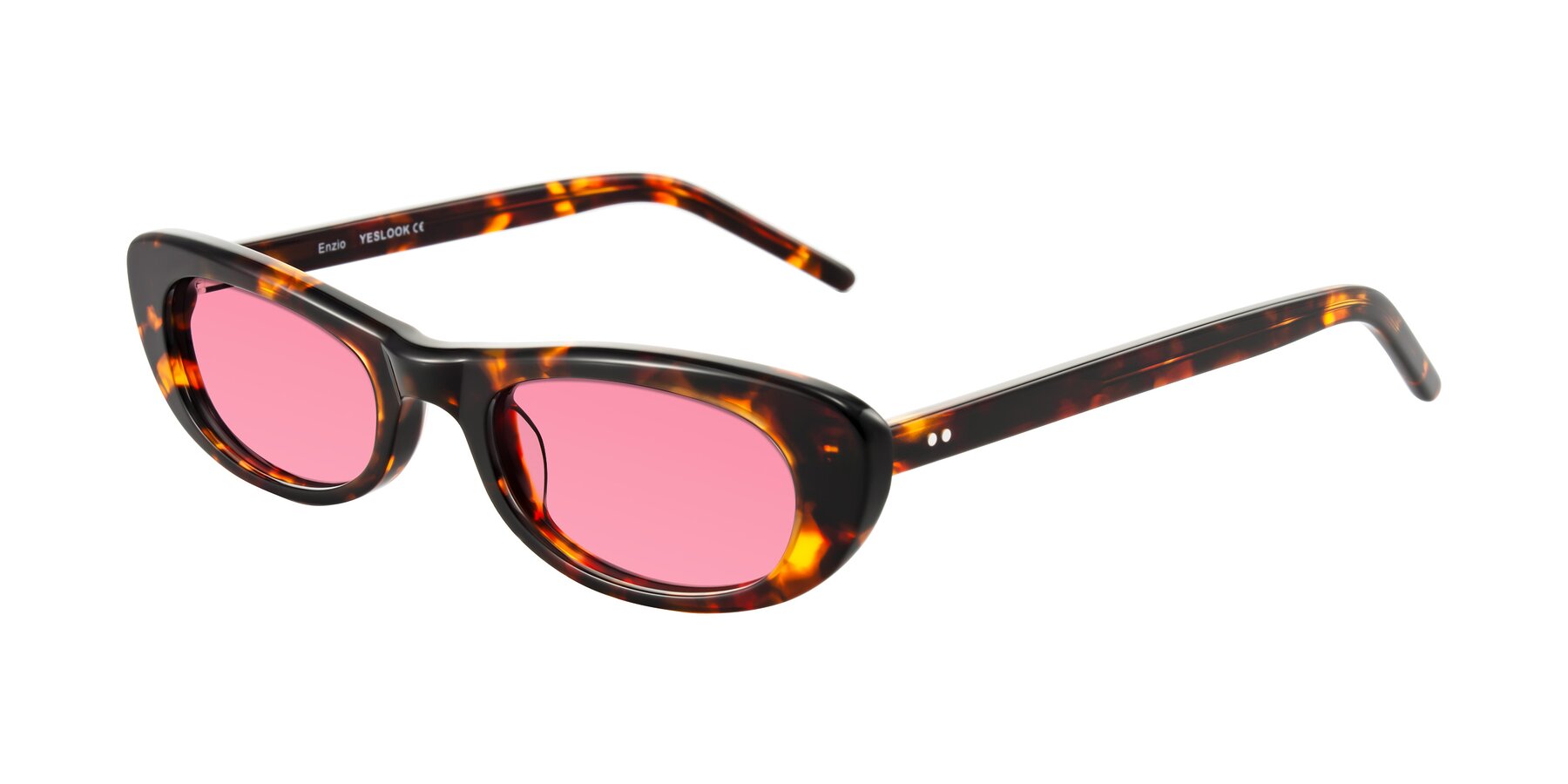 Angle of Enzio in Tortoise with Pink Tinted Lenses