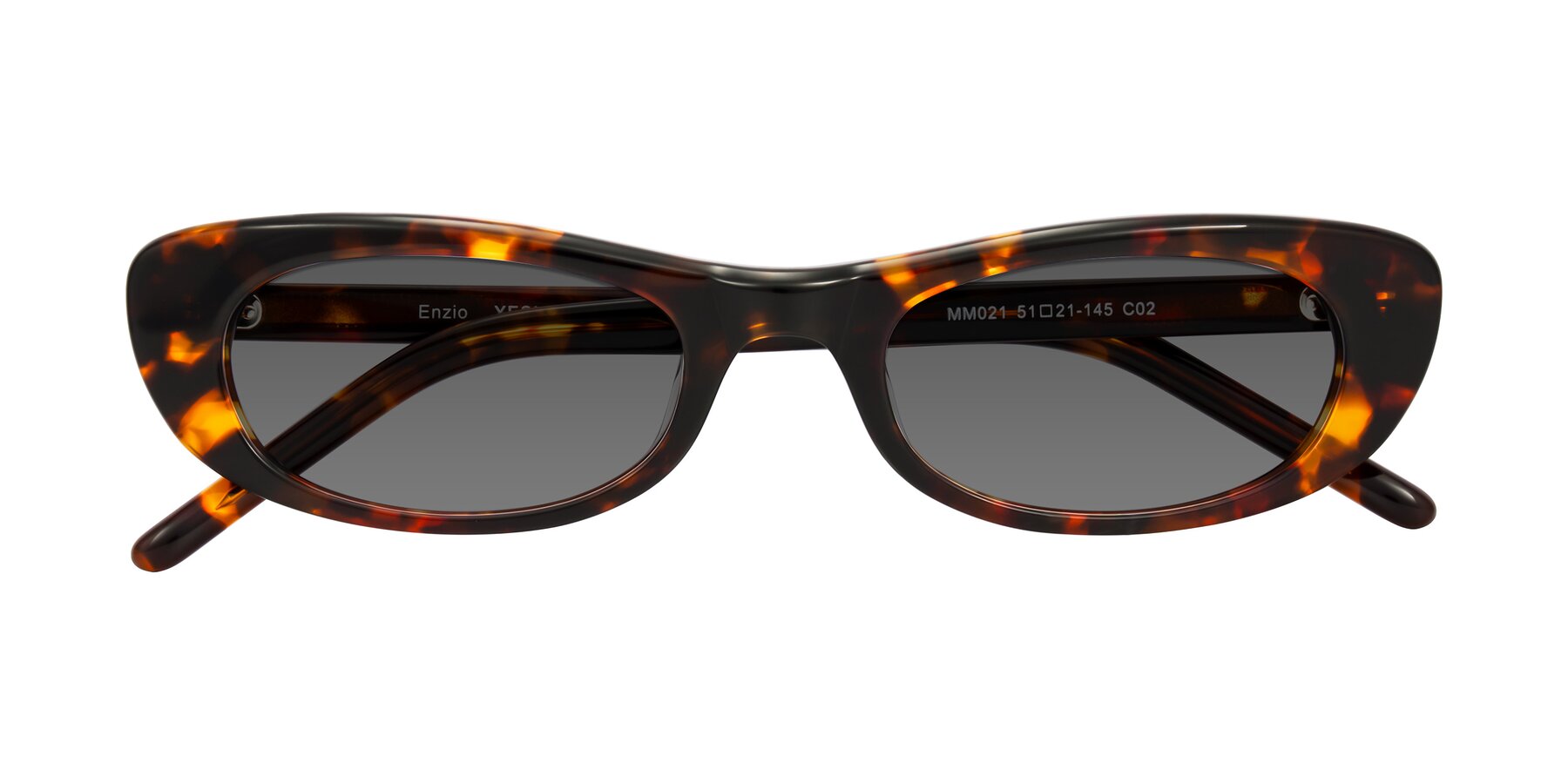 Folded Front of Enzio in Tortoise with Medium Gray Tinted Lenses