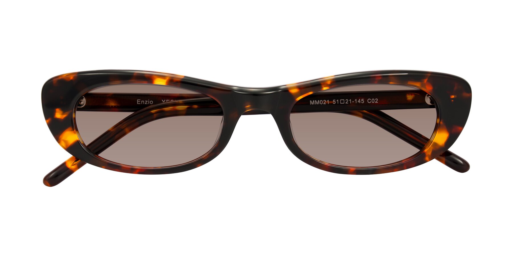 Folded Front of Enzio in Tortoise with Medium Brown Tinted Lenses
