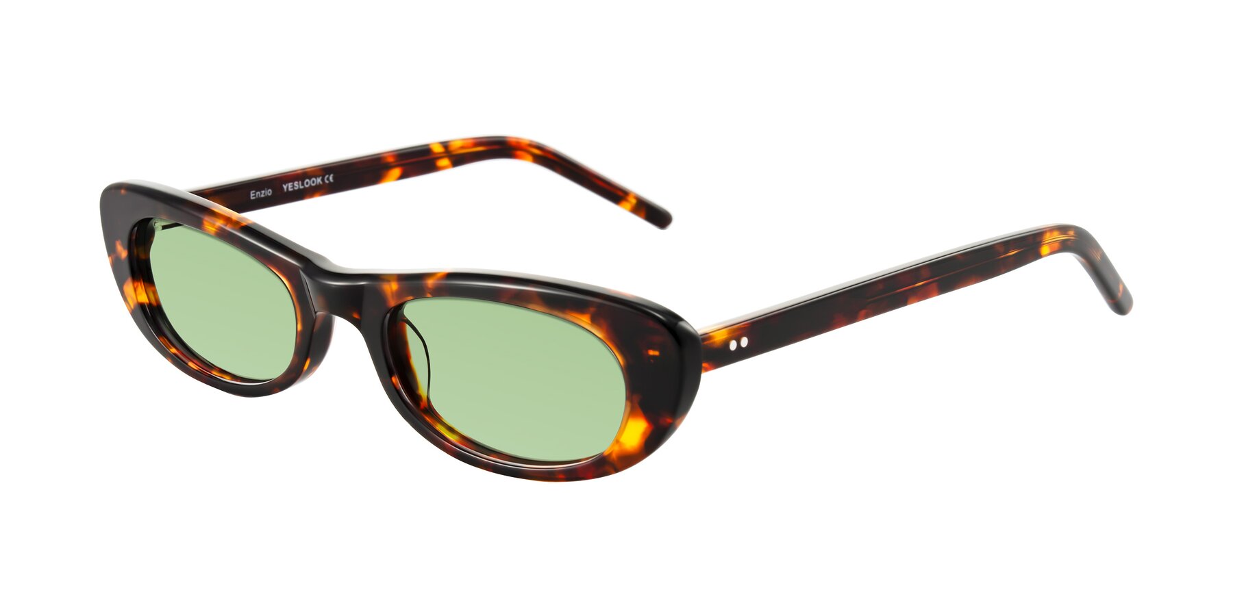 Angle of Enzio in Tortoise with Medium Green Tinted Lenses