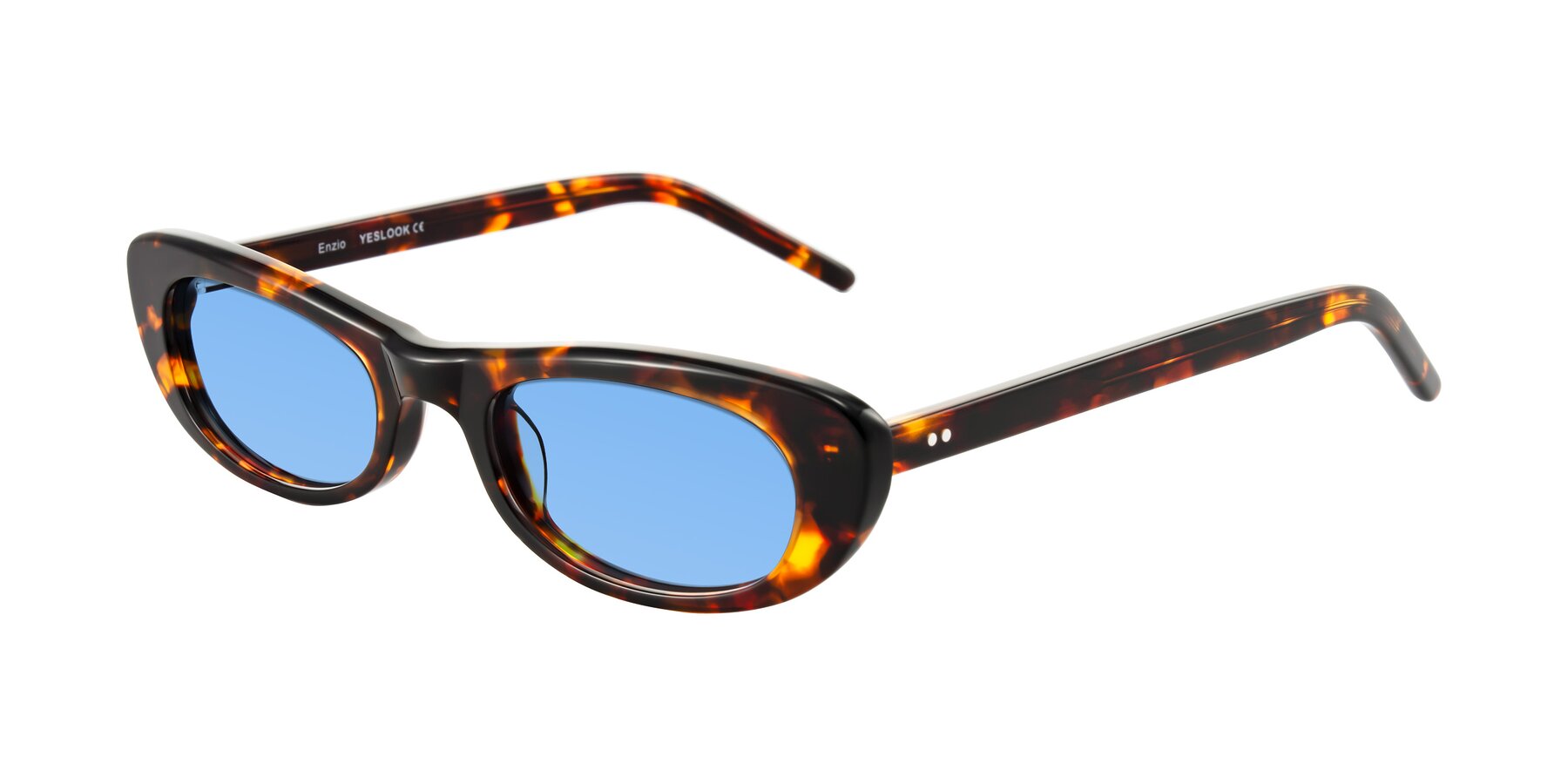 Angle of Enzio in Tortoise with Medium Blue Tinted Lenses