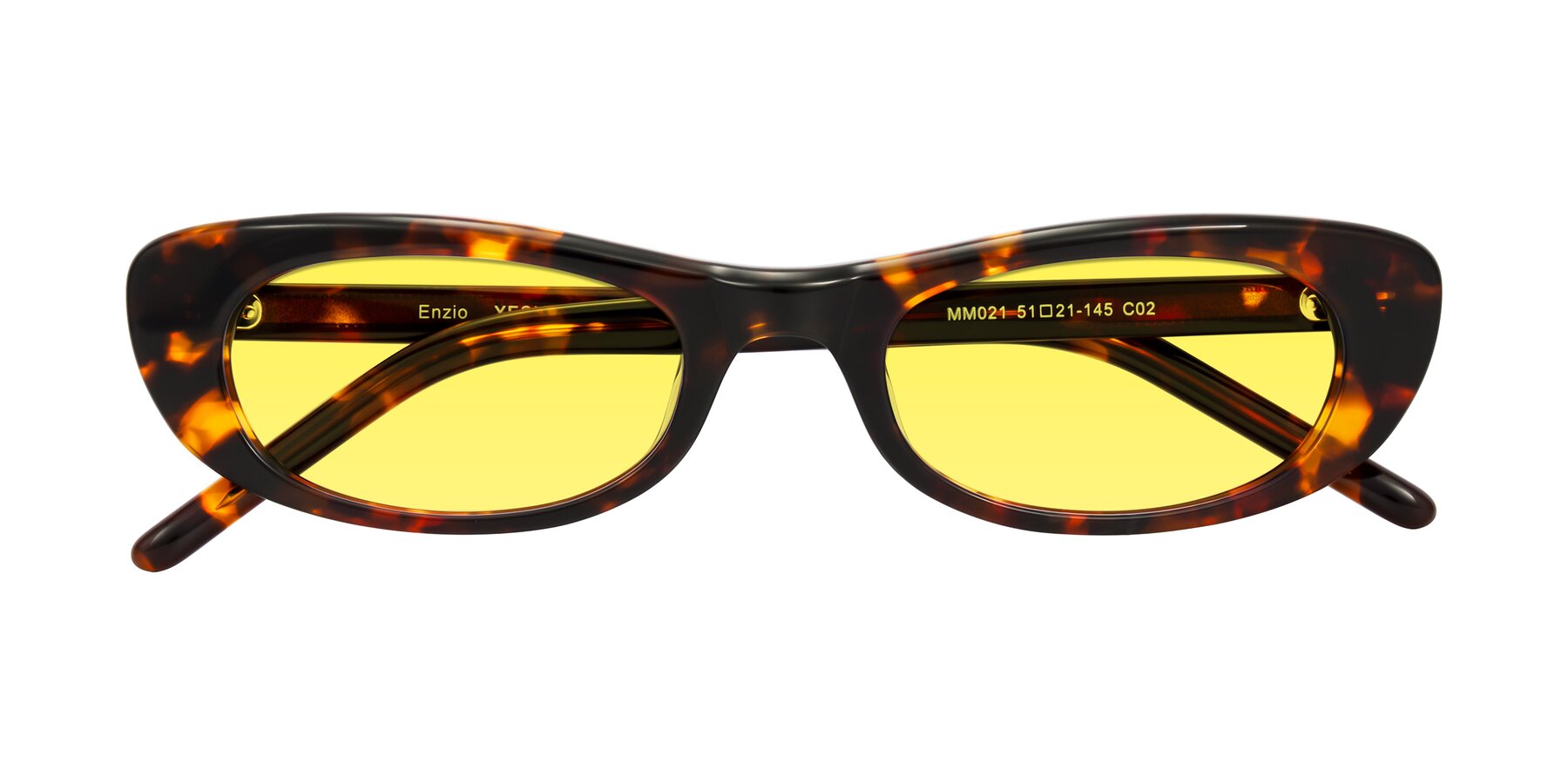 Folded Front of Enzio in Tortoise with Medium Yellow Tinted Lenses