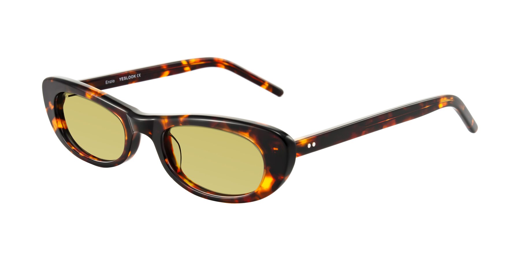 Angle of Enzio in Tortoise with Medium Champagne Tinted Lenses