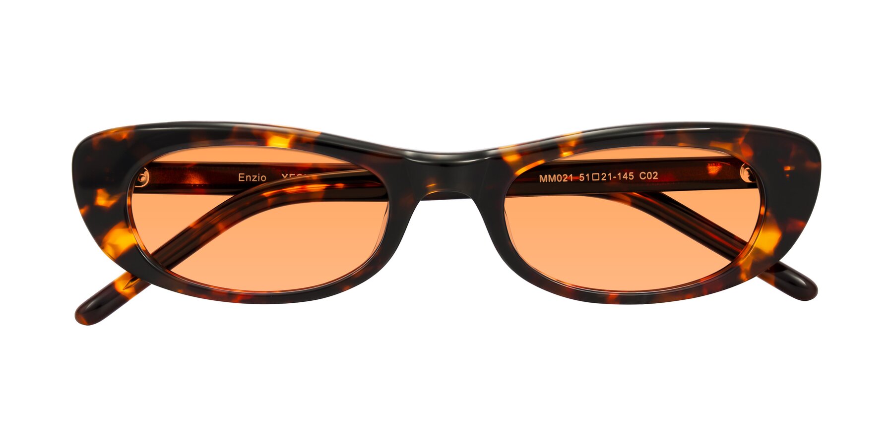 Folded Front of Enzio in Tortoise with Medium Orange Tinted Lenses