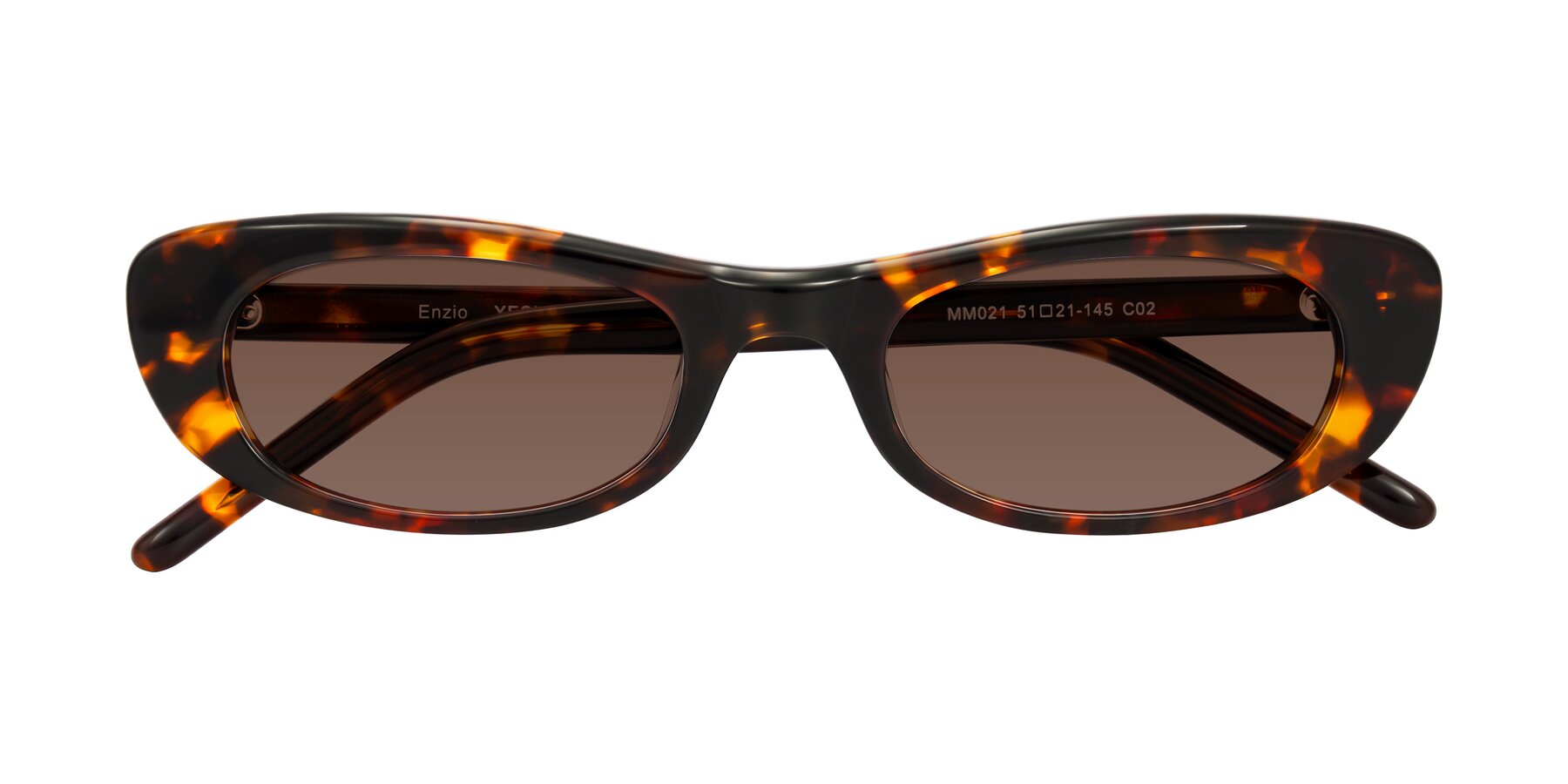 Folded Front of Enzio in Tortoise with Brown Tinted Lenses