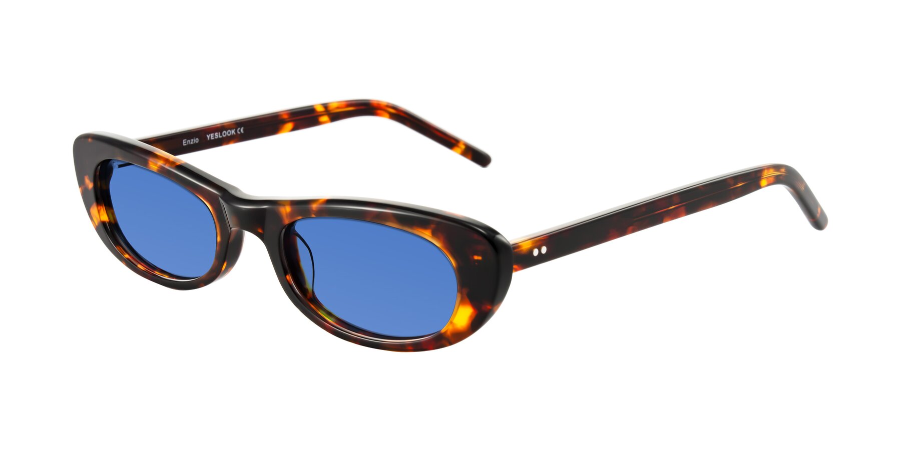 Angle of Enzio in Tortoise with Blue Tinted Lenses