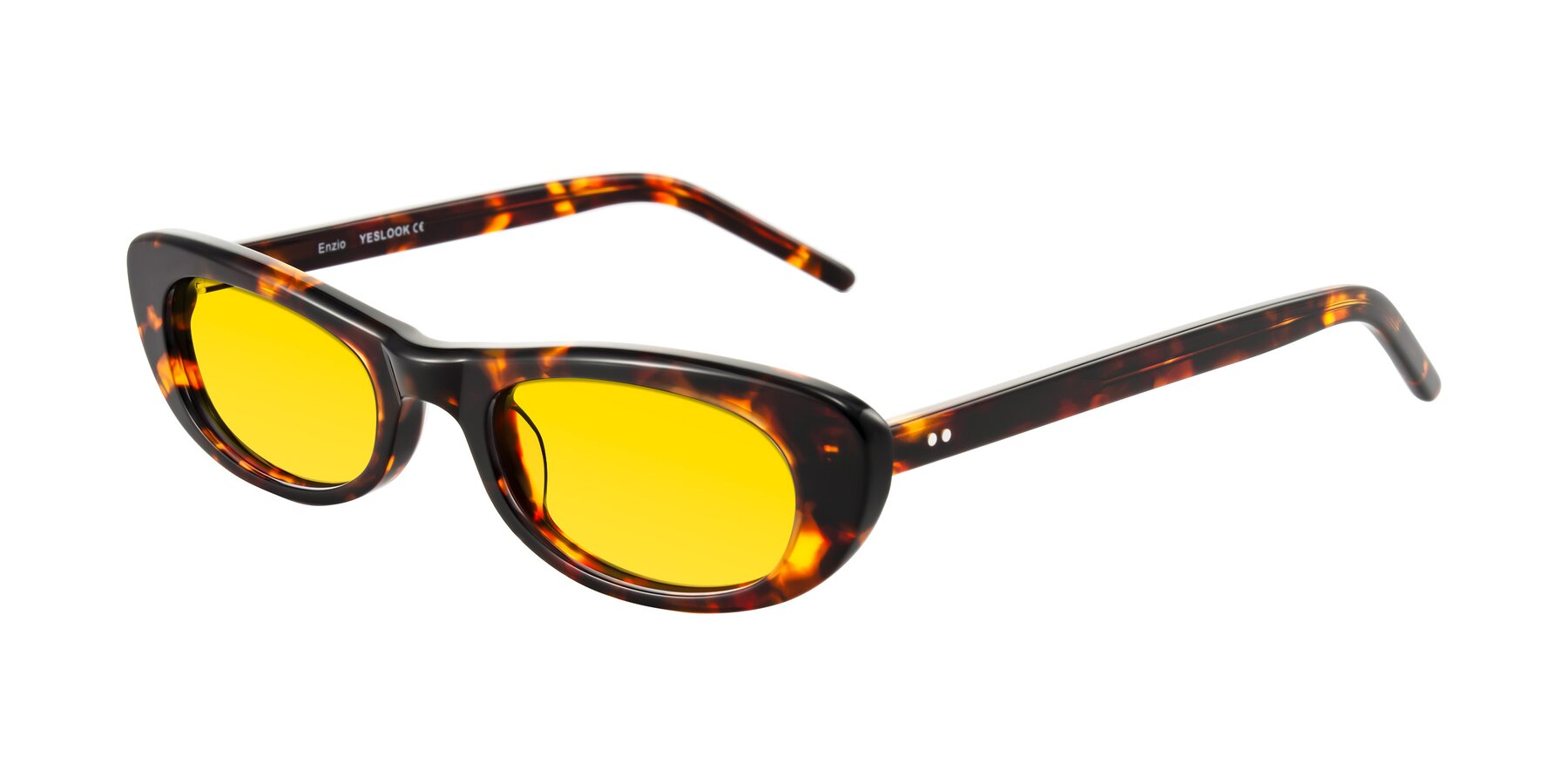 Angle of Enzio in Tortoise with Yellow Tinted Lenses