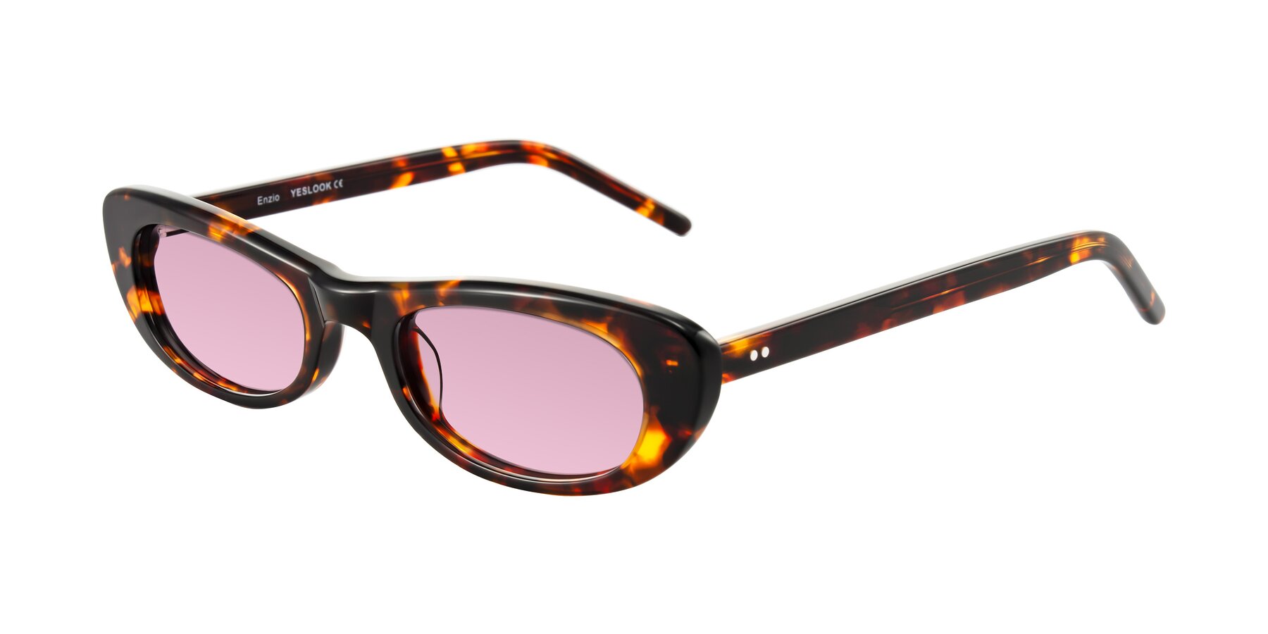 Angle of Enzio in Tortoise with Light Wine Tinted Lenses