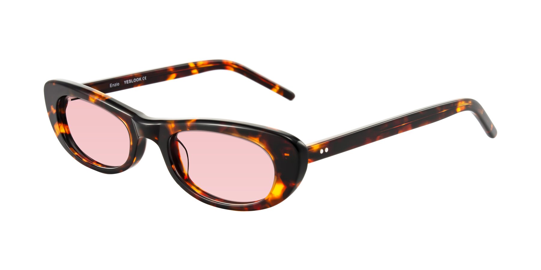 Angle of Enzio in Tortoise with Light Garnet Tinted Lenses