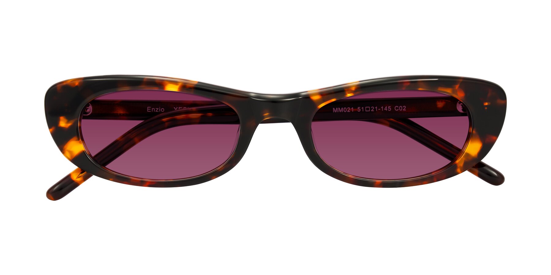 Folded Front of Enzio in Tortoise with Wine Tinted Lenses