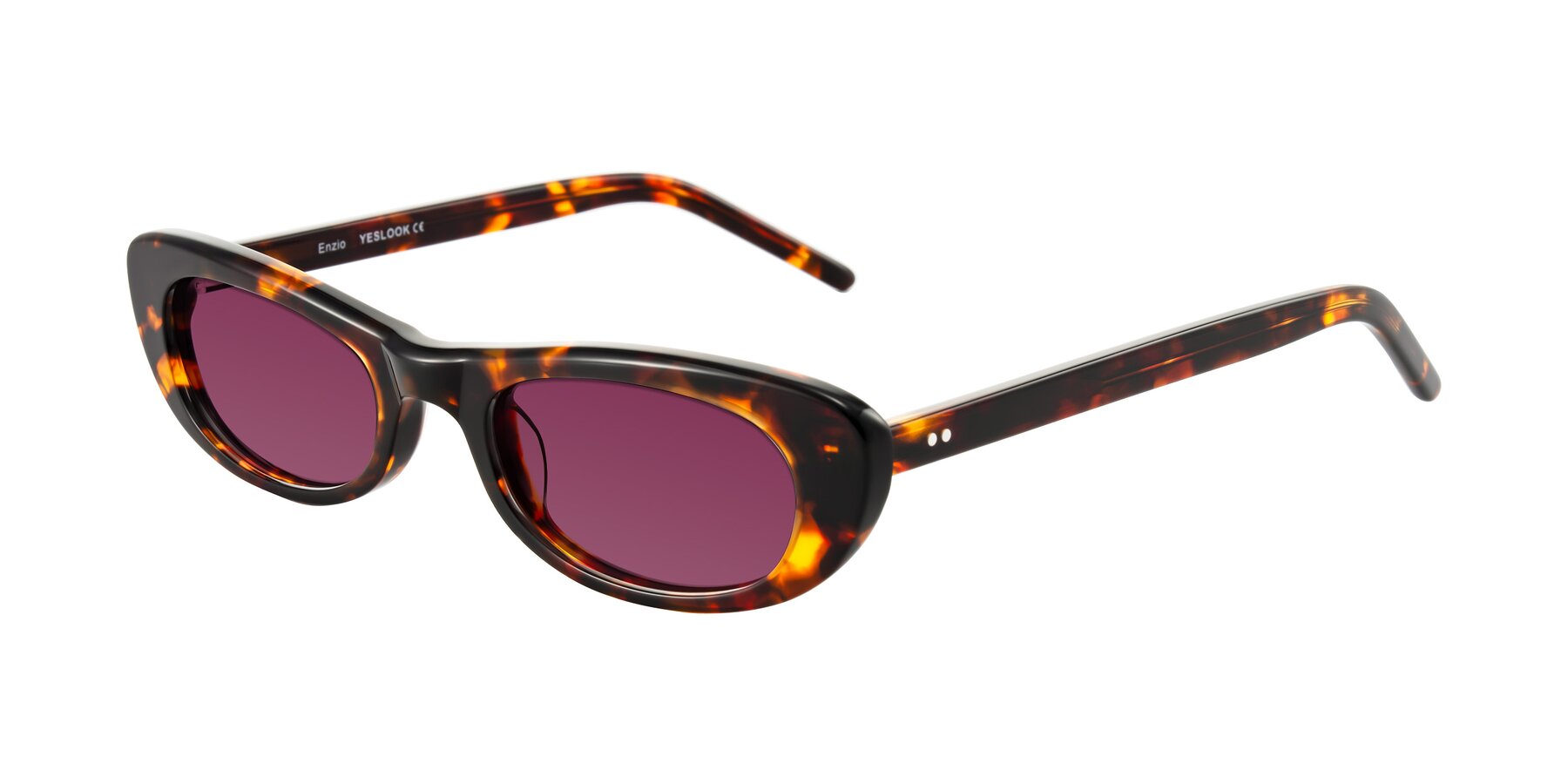 Angle of Enzio in Tortoise with Wine Tinted Lenses