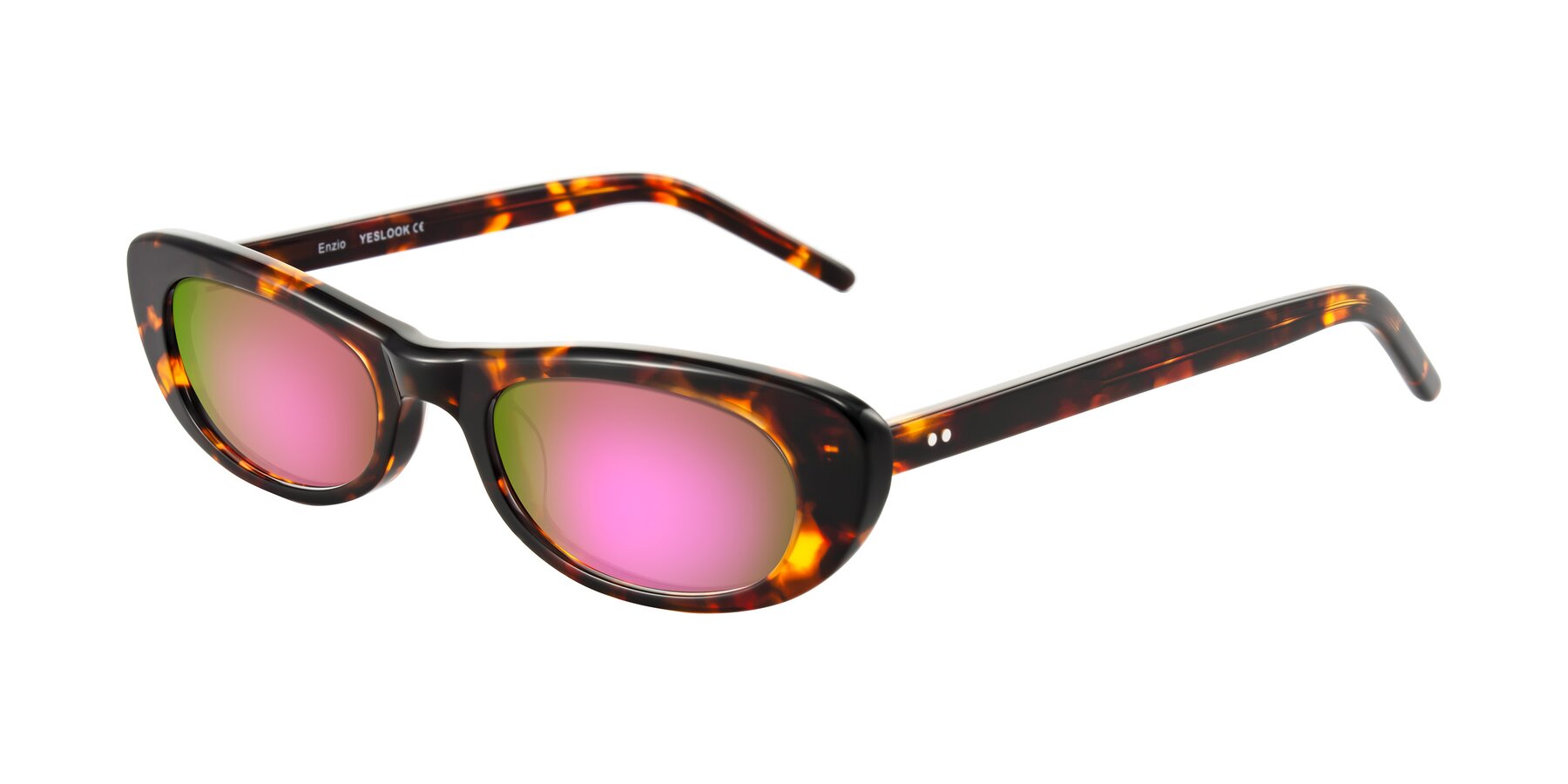 Angle of Enzio in Tortoise with Pink Mirrored Lenses