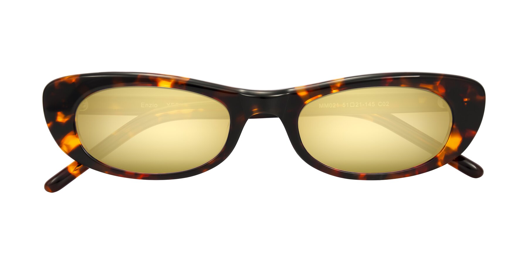 Folded Front of Enzio in Tortoise with Gold Mirrored Lenses