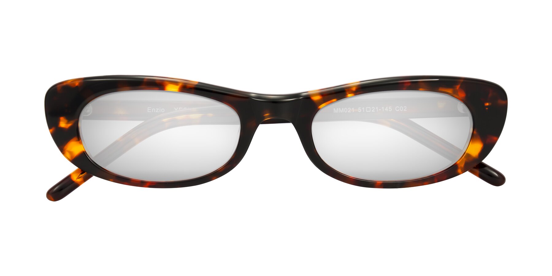 Folded Front of Enzio in Tortoise with Silver Mirrored Lenses