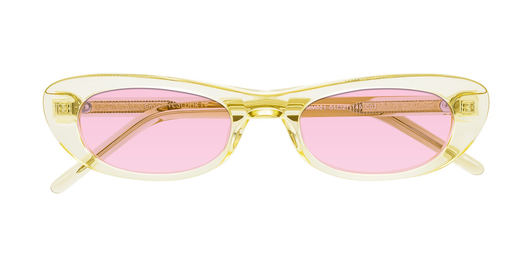 Folded Front of Enzio in Lime Crystal with Light Pink Tinted Lenses