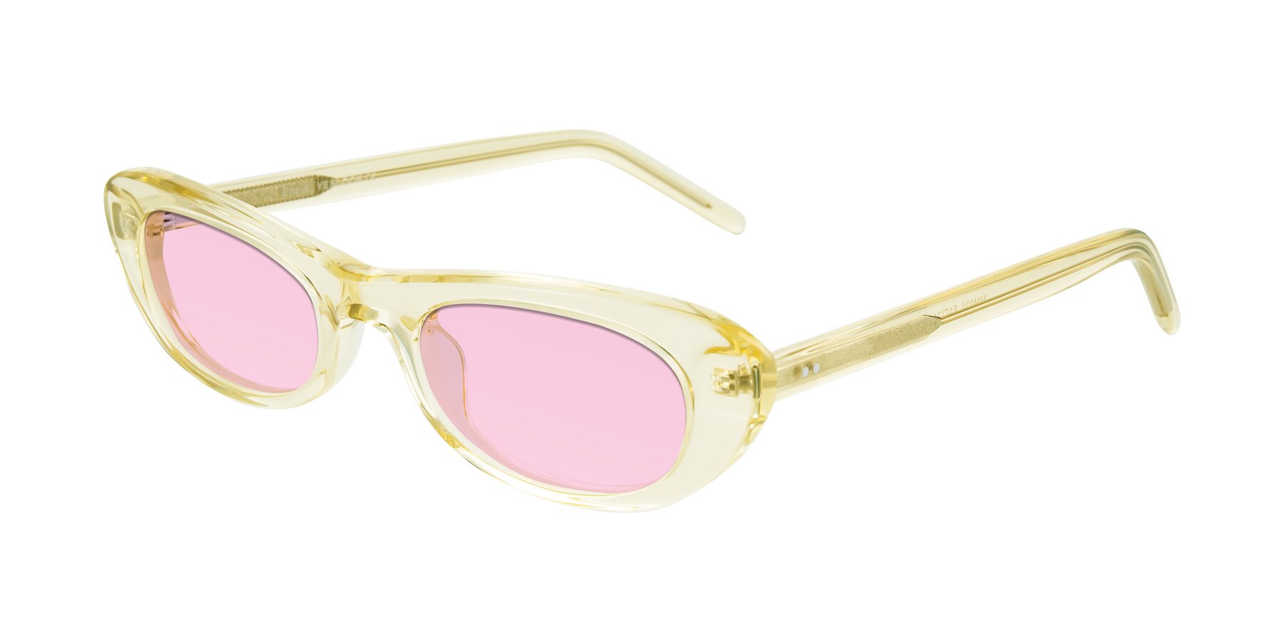 Angle of Enzio in Lime Crystal with Light Pink Tinted Lenses