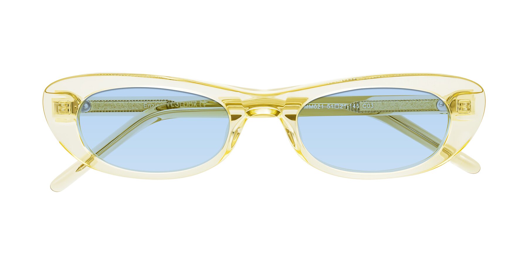 Folded Front of Enzio in Lime Crystal with Light Blue Tinted Lenses