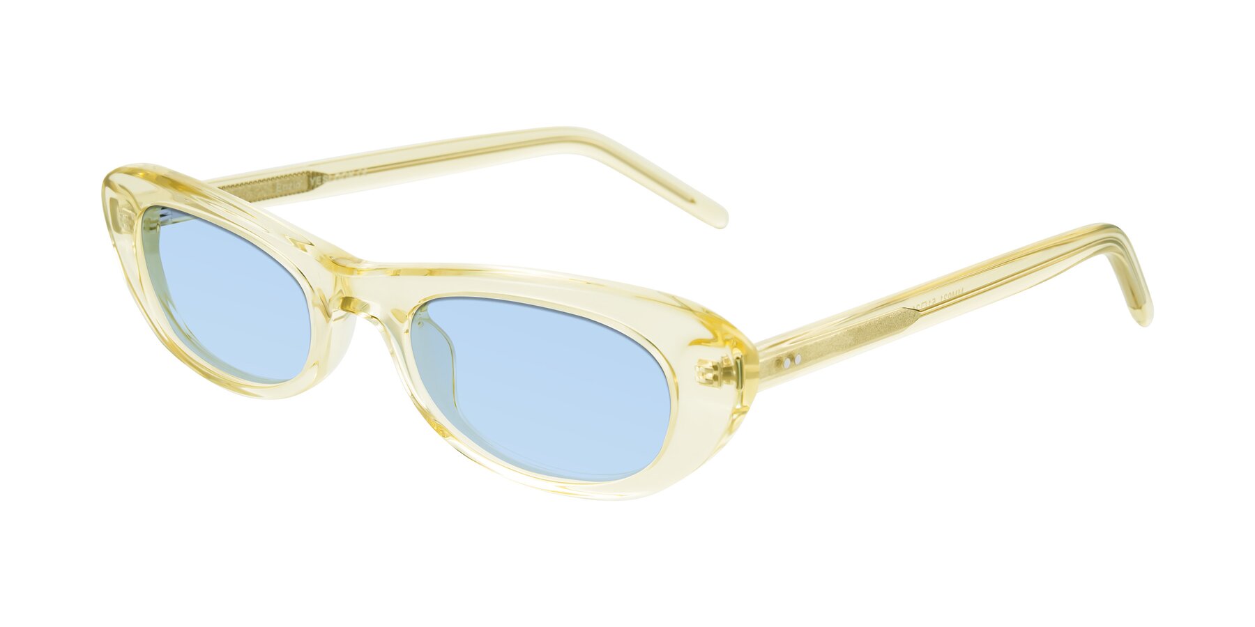 Angle of Enzio in Lime Crystal with Light Blue Tinted Lenses