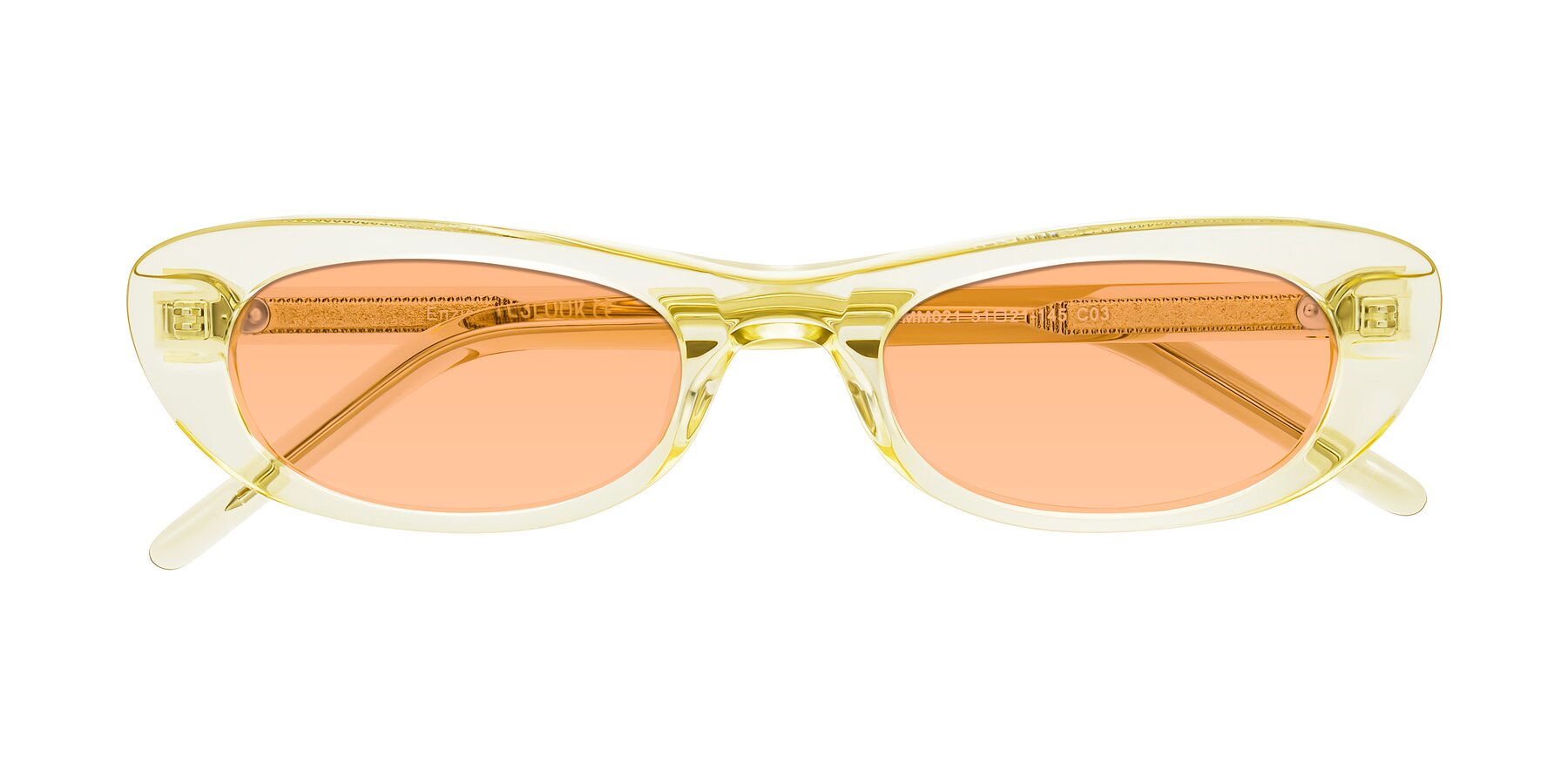 Folded Front of Enzio in Lime Crystal with Light Orange Tinted Lenses