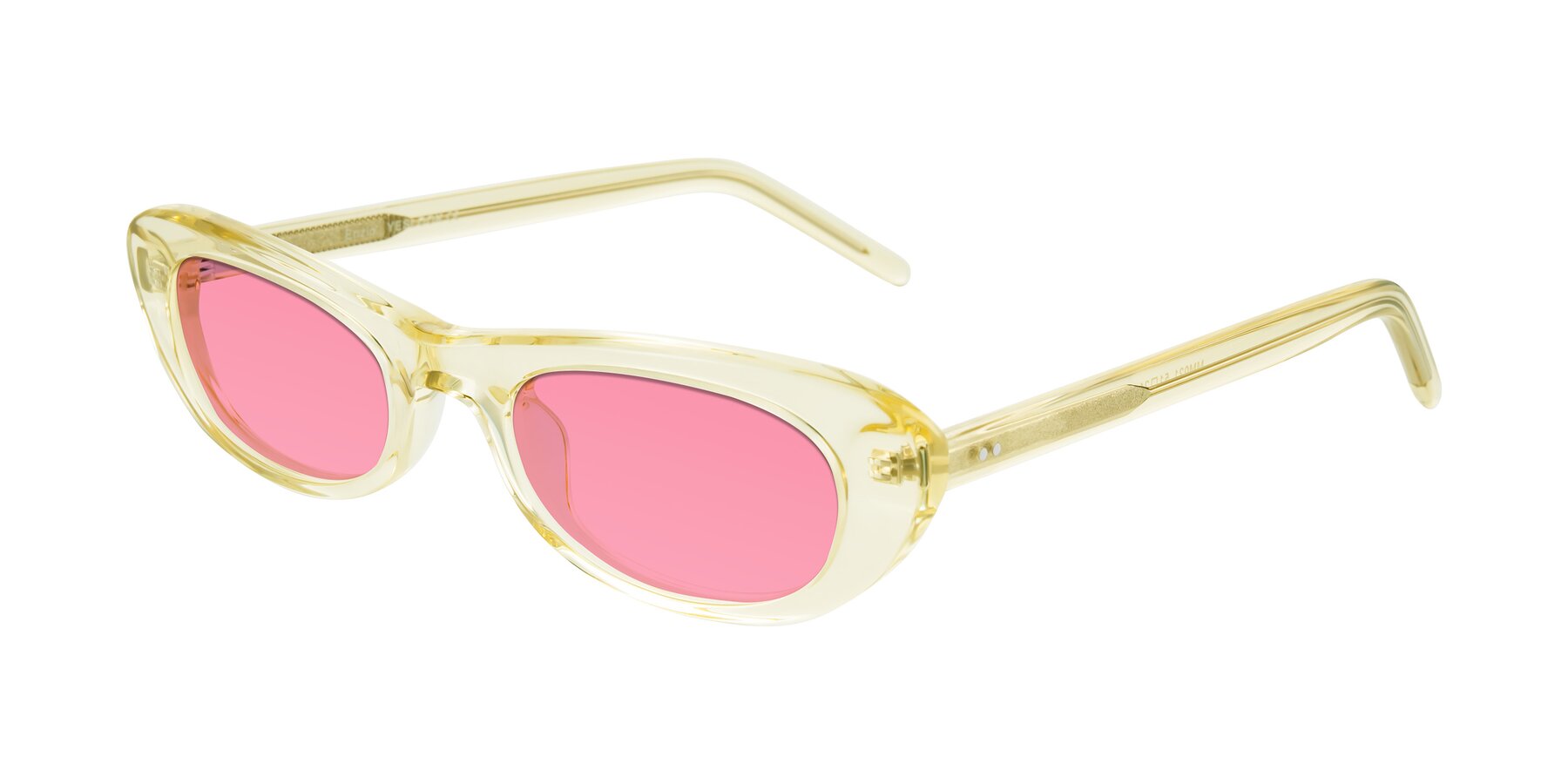 Angle of Enzio in Lime Crystal with Pink Tinted Lenses