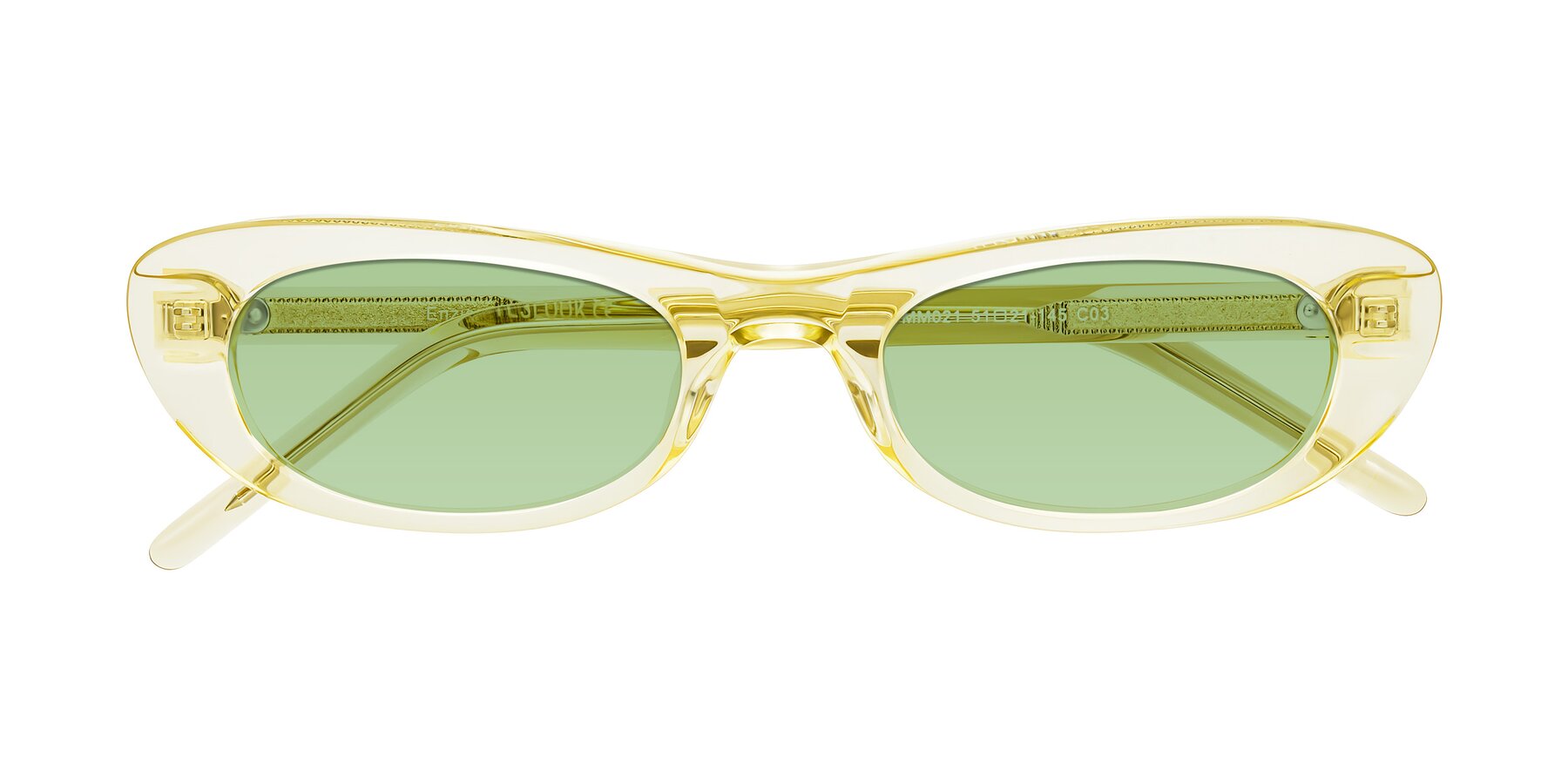 Folded Front of Enzio in Lime Crystal with Medium Green Tinted Lenses